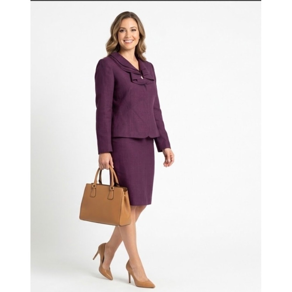 Emily Skirt Suit Women 10 Purple Ruffle Collar Blazer Pencil Skirt Coord Fall